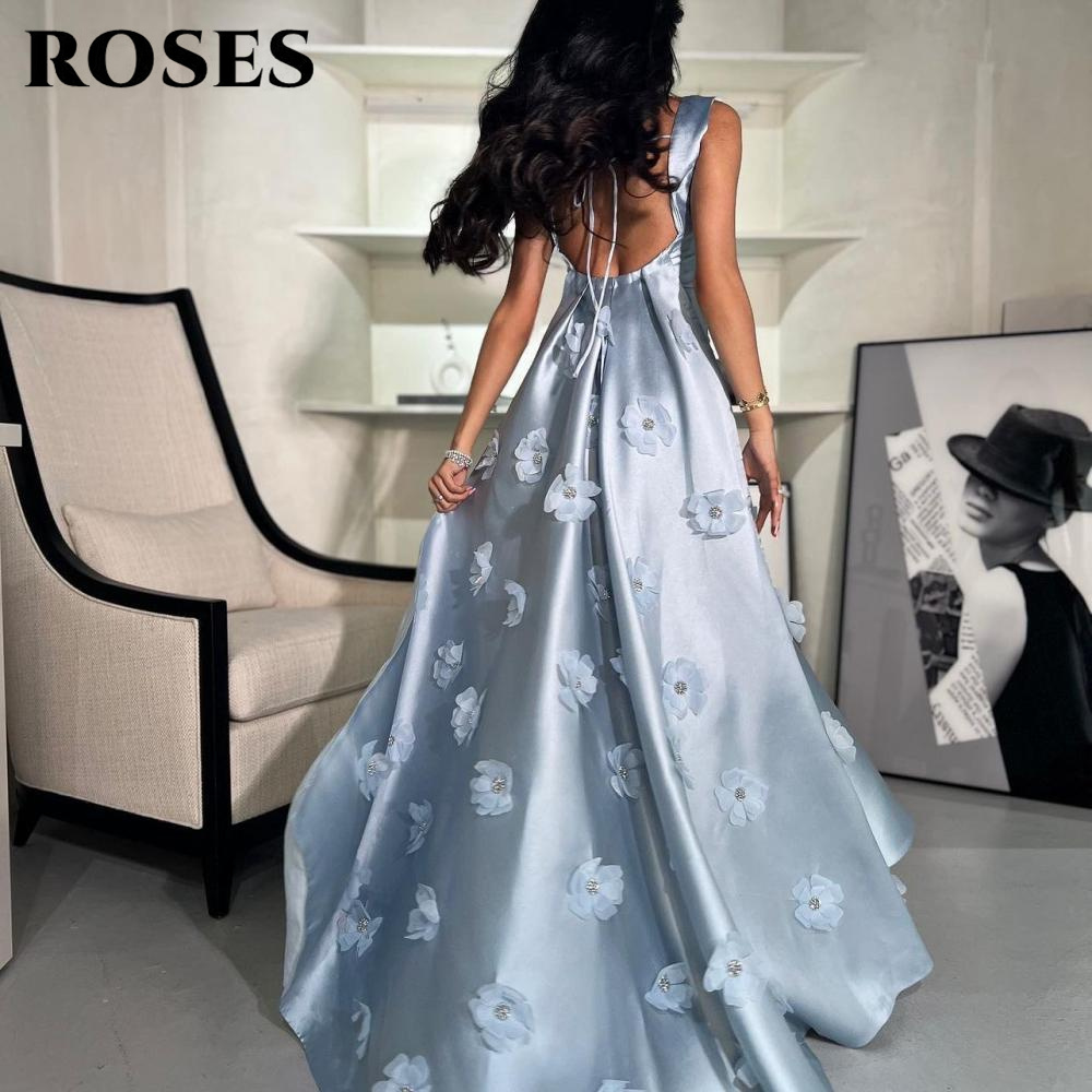 Custom Night Sky - ROSES Hemelsblauw 3D Bloemen Feestjurken Open