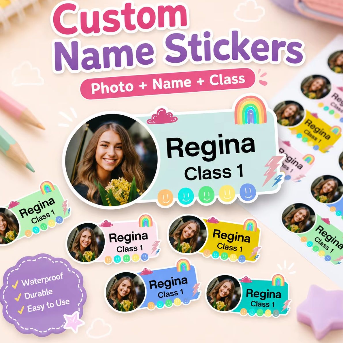 Custom Photo Book - Gepersonaliseerde fotolabelstickers, op maat gemaakte naamstickers,