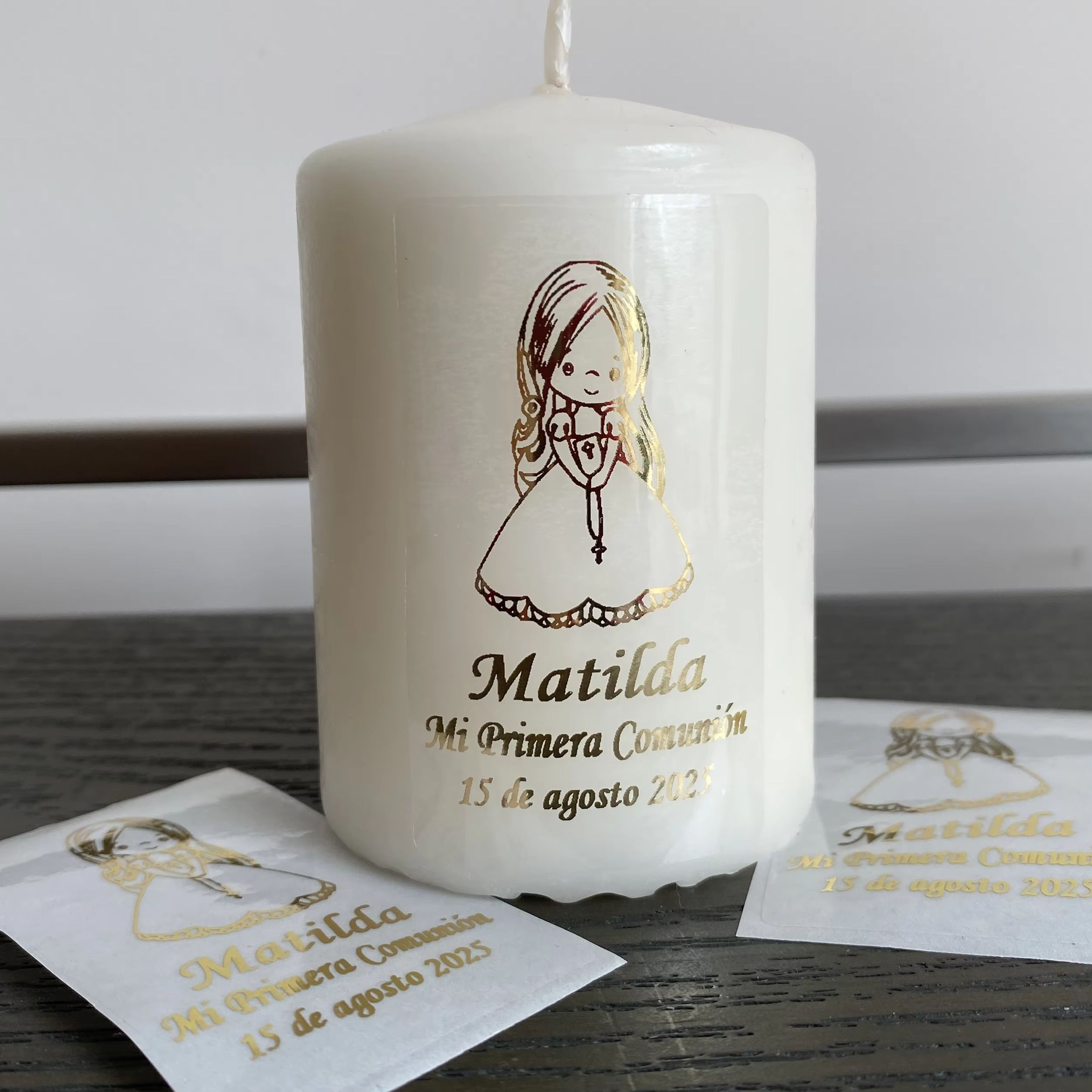 Personalised Candle Label - Meisjes Mi Primera Comunion Gepersonaliseerde stickers
