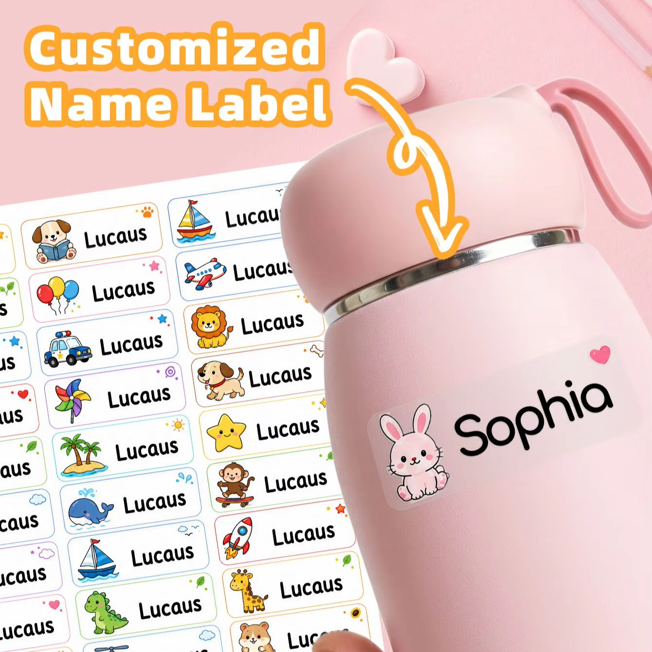 Personalised Candle Label - 1-500 stuks op maat gemaakte cartoon-naamstickers,